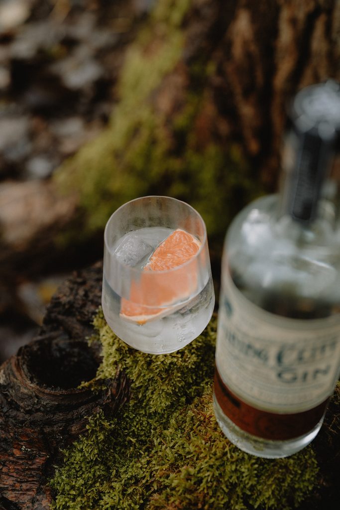 Shining Cliff Spiced Gin and glass
